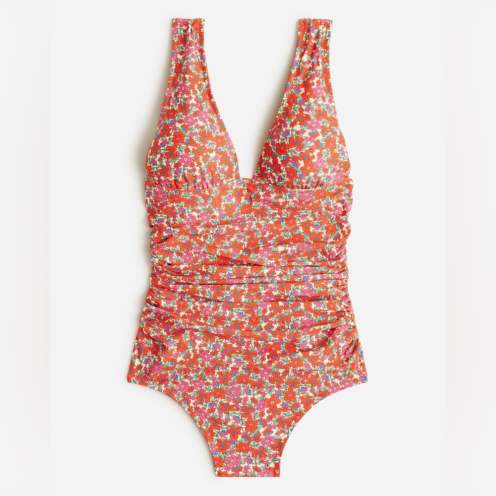 J.Crew Ruched V-neck one-piece swimsuit in brilliant blooms BP127 - Picture 1 of 7
